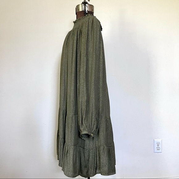 LOFT Fresh Ivy Green Smocked Yoke Swing Dress Women Size XL Long Sleeve Olive - Picture 6 of 11